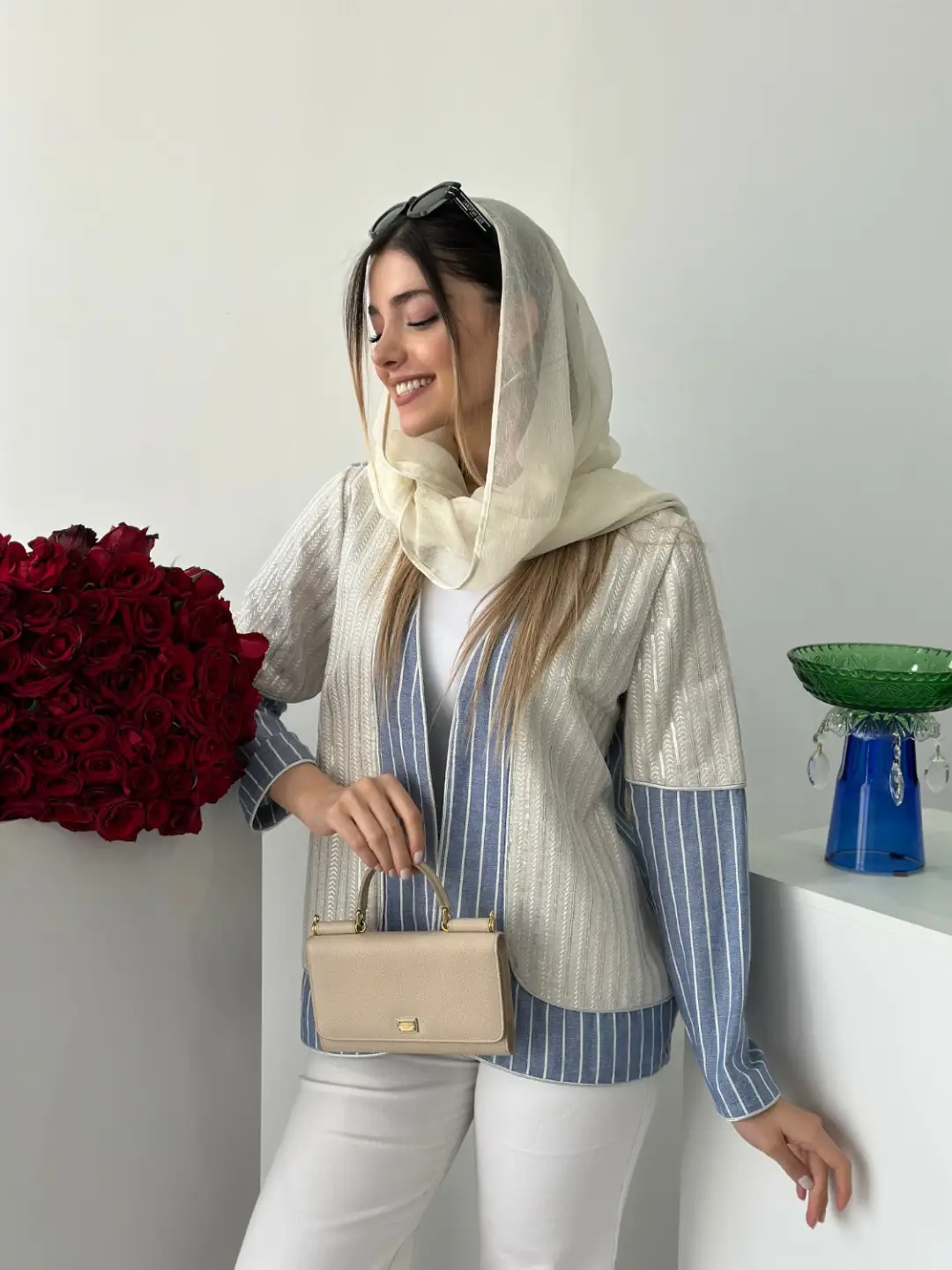 کت راه‌راه لینن و پولکی ترکیبی