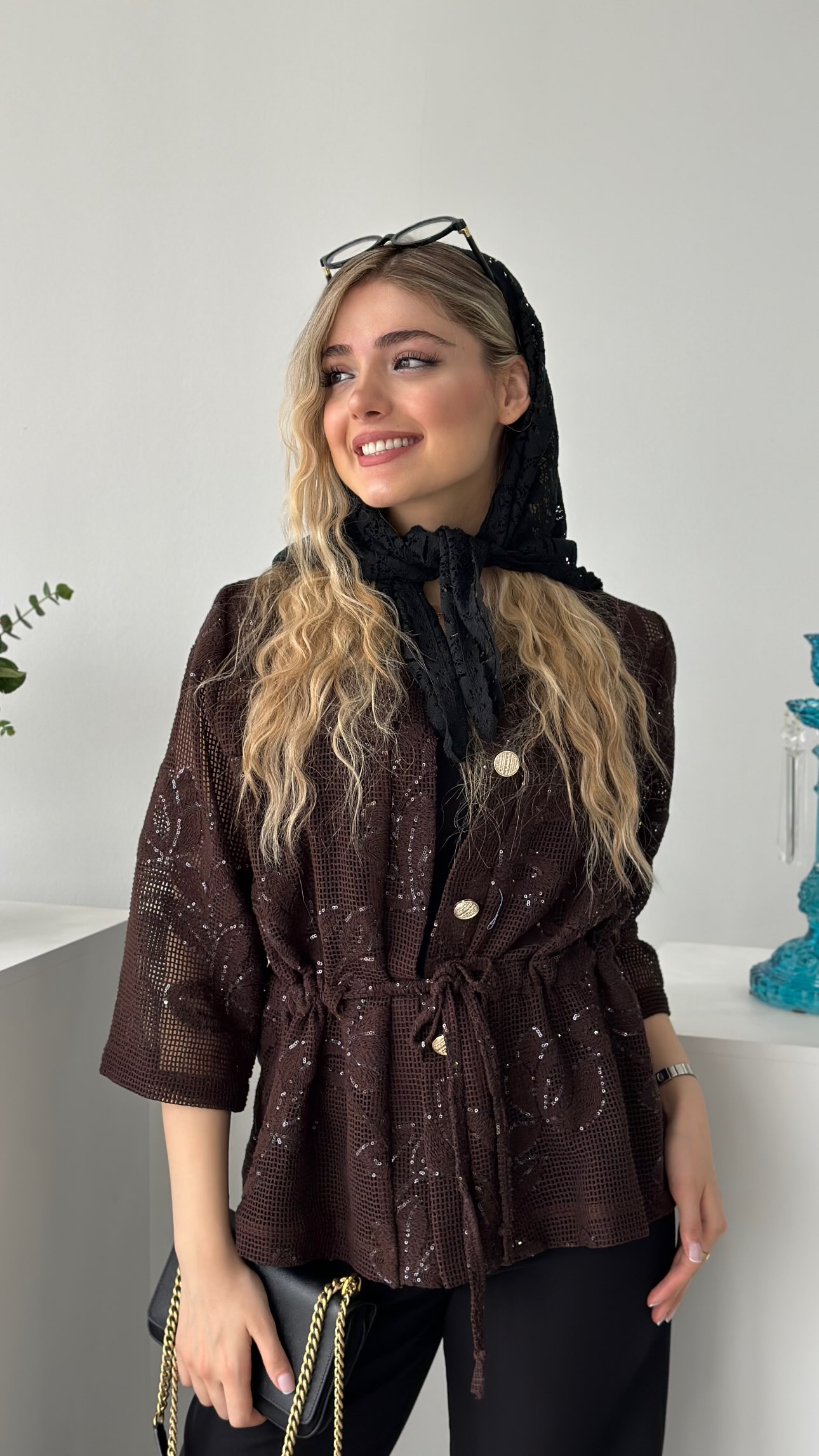 کت گیپور کنفی پولک دوزی قهوه ای
